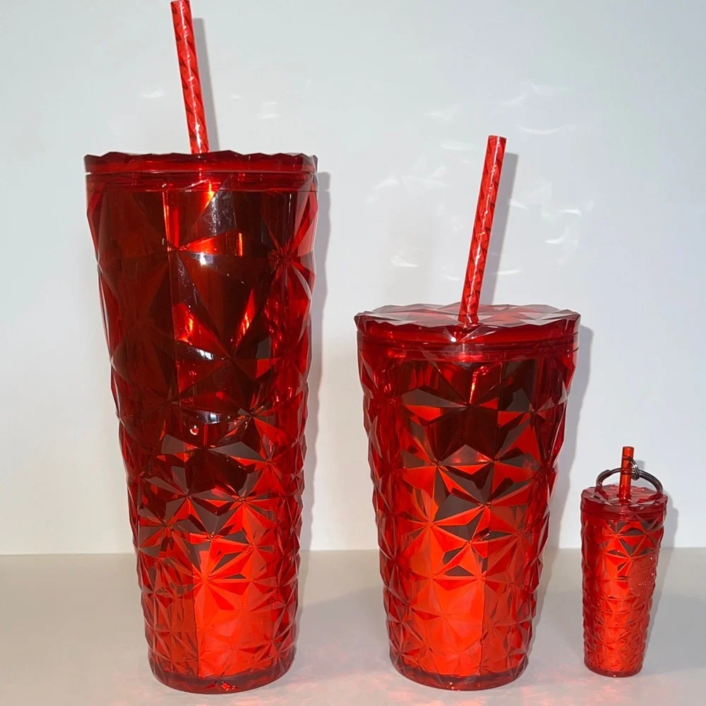 Starbucks 2023 Winter Collection Deep Red Jeweled 16 & 24 Oz Keychain Set NWT